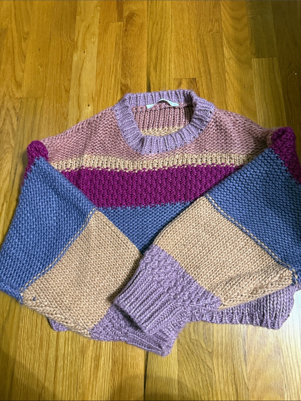 Altar'd State Lavender, Pink, Magenta & Blue Colorblock Crewneck Sweater